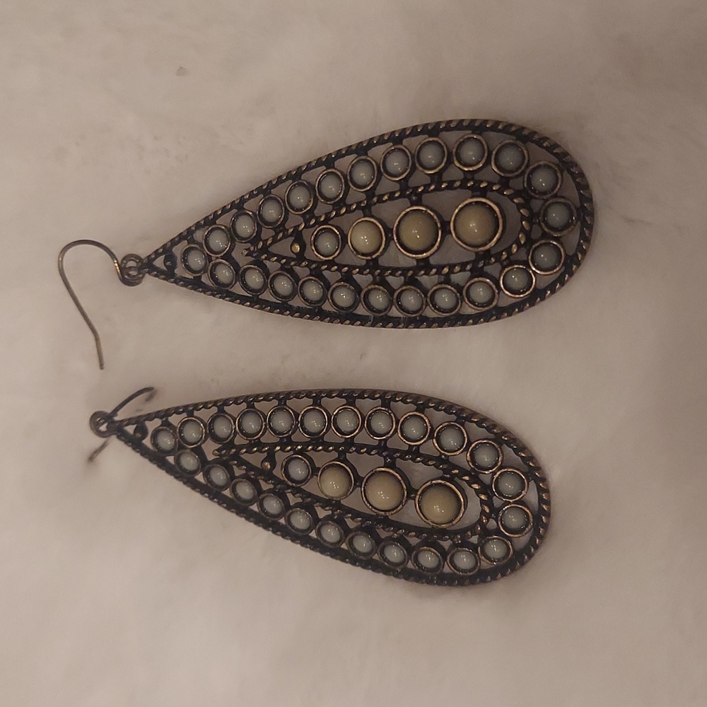 Tear drop boho green and baby blue earrings